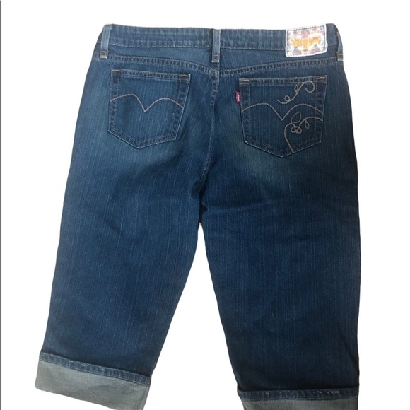 Levi’s 515 Red Tab Stretch Cuffed  Capri Jean Sz. 12 Dark Wash Spring Summer - Picture 4 of 5